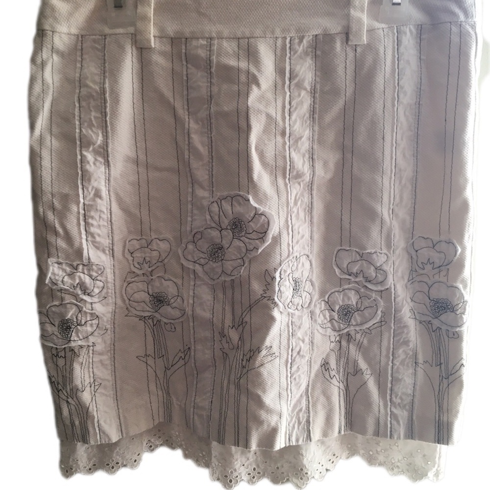 Floral Embroidered White Skirt
